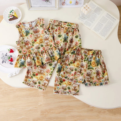 Girls Plaid Print Sleeveless Top & Wide Leg Pants & Shorts Set (Age 3-7 YRS)