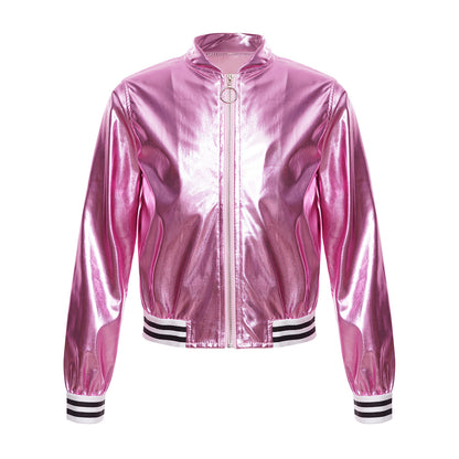 Girls Metallic Long Sleeve Zipper Jacket (Age 6-16 YRS)