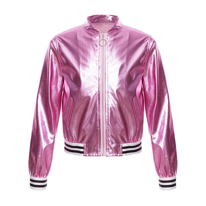 Girls Metallic Long Sleeve Zipper Jacket (Age 6-16 YRS)