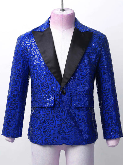 Boys Sequin Dance Tuxedo Jacket Suit & Fedora Hat (Age 6-16 YRS)