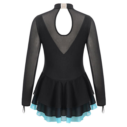 Girls Rhinestone Figure Skating Leotard Dress (Age 6-16 YRS)