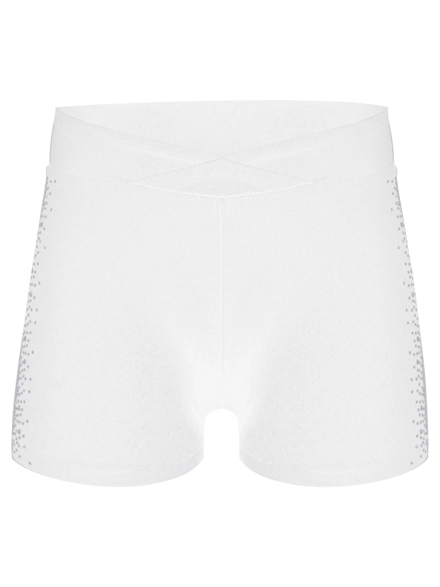 Girls Rhinestones Dance Shorts (Age 4-16 YRS) White A