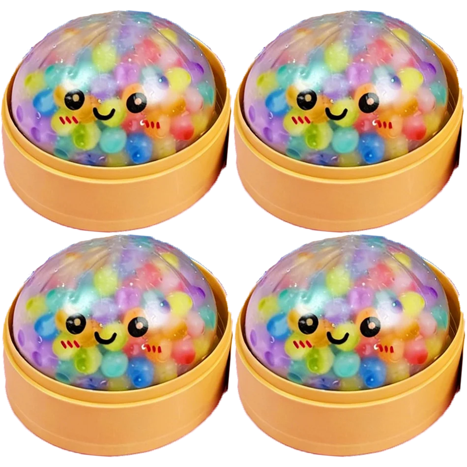 Mini Dumpling Squishy With Steamer – Crystal Soft Stress Relief Toy 4pcs