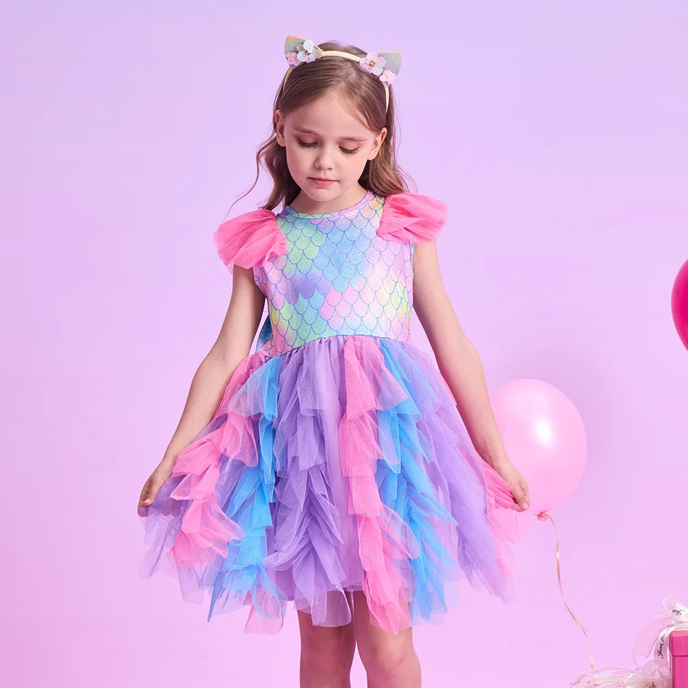 Girls Mermaid Ruffle Tulle Dress (Age 3-12YRS) Multi