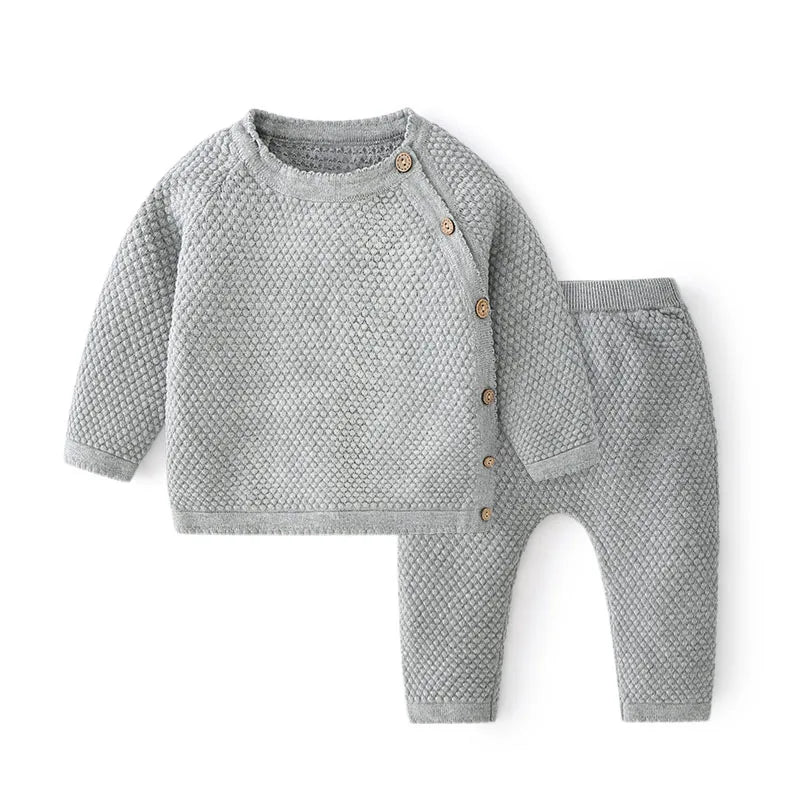Baby Girls/Boys Cotton Tops & Trousers Knitted Set (Age Newborn-3YRS) Gray