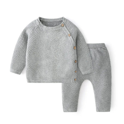 Baby Girls/Boys Cotton Tops & Trousers Knitted Set (Age Newborn-3YRS) Gray