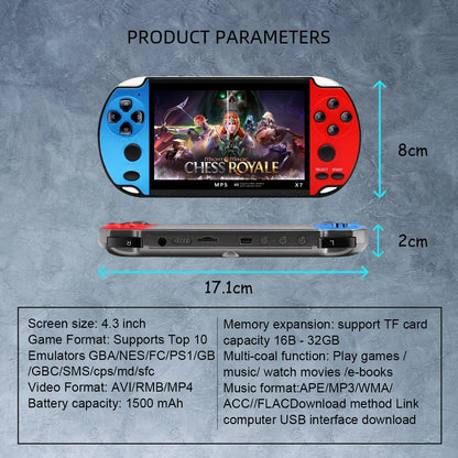 Gaminja X7 Handheld Game Console – 4.3" IPS Screen | Built-In 10,000 Retro Games | GBA, GBC, NES Compatible