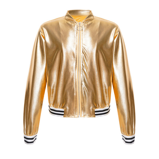 Girls Metallic Long Sleeve Zipper Jacket (Age 6-16 YRS)