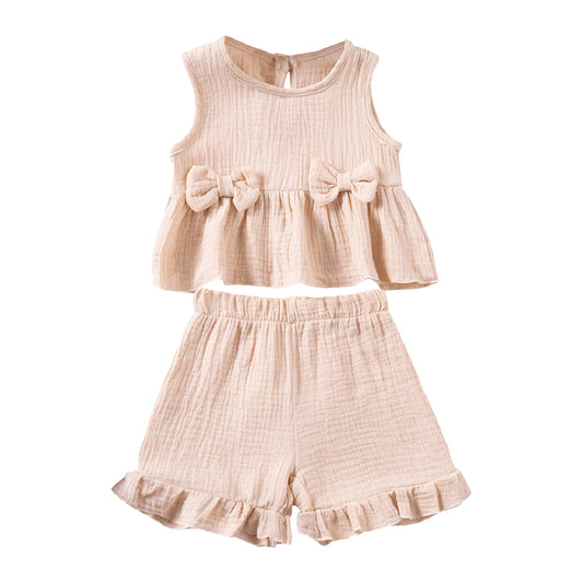 Baby/Toddler Sleeveless Bowknot Ruffled Vest Camisole & Shorts (Age 6M-5YRS)