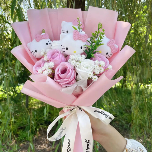 Hello Kitty Figurines Flower Gift Bouquet | Sanrio-Inspired Keepsake