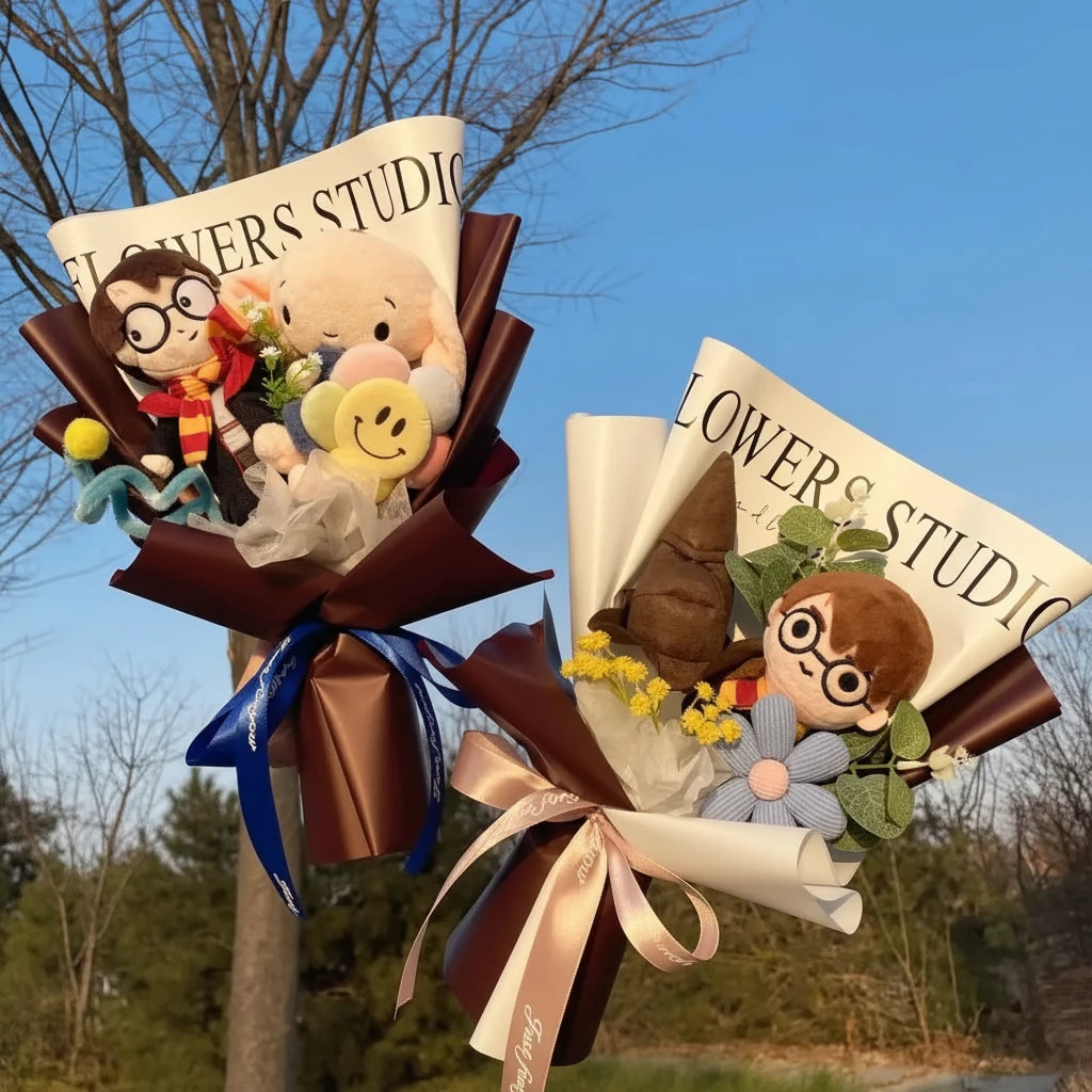 Harry Potter Plush Bouquet | Handmade Wizarding World Stuffed Doll Flower Arrangement