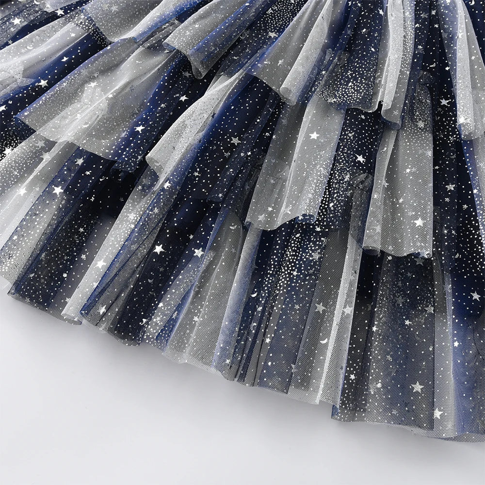 Girls Navy Unicorn Snowflake Tulle Dress (Age 3-8YRS)