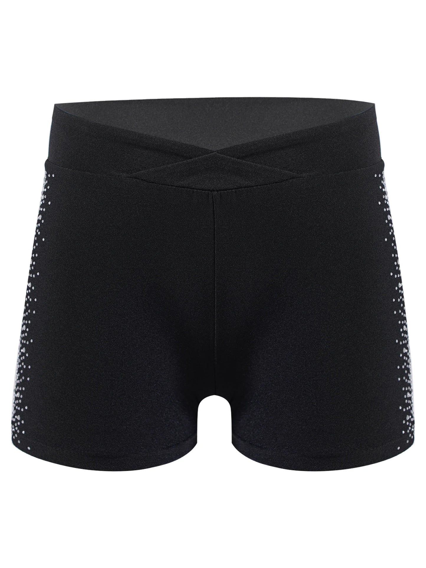 Girls Rhinestones Dance Shorts (Age 4-16 YRS) Black A