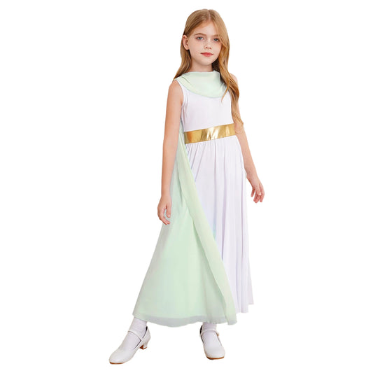 Girls Roman Grecian Athena Split Costume Dress (Age 6-16 YRS) Champagne