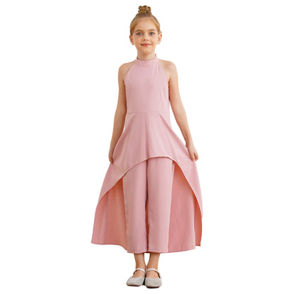Girls Elegant Sleeveless High-Low Skirted Jumpsuit (Age 6-16YRS)