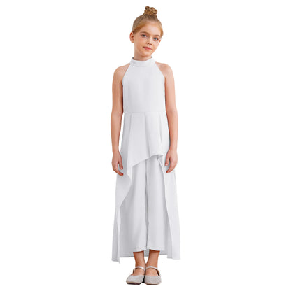 Girls Elegant Sleeveless High-Low Skirted Jumpsuit (Age 6-16YRS)