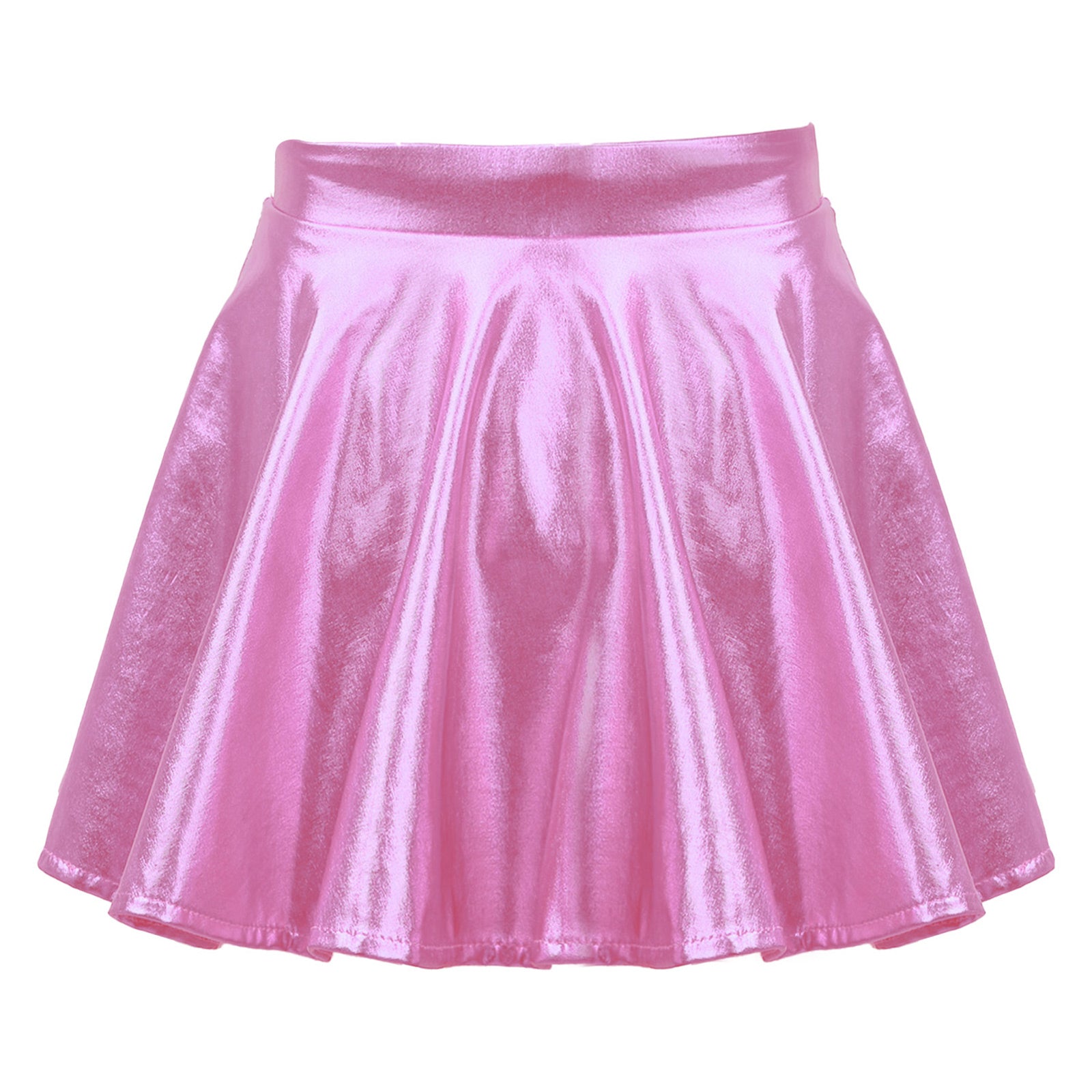Girls Glossy Metallic Flared Pleated A-Line Miniskirt (Age 6-12 YRS)