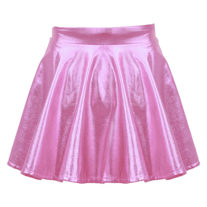 Girls Glossy Metallic Flared Pleated A-Line Miniskirt (Age 6-12 YRS)