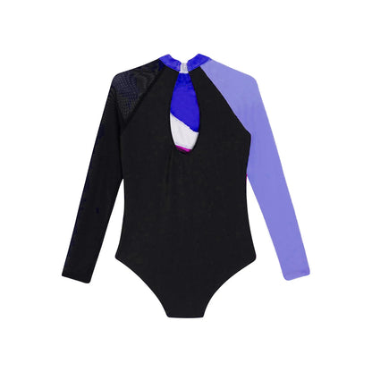 Girls Ballet Dance Leotard Gymnastics Rhinestones Sheer Mesh Long Sleeve (Age 4-16 YRS)