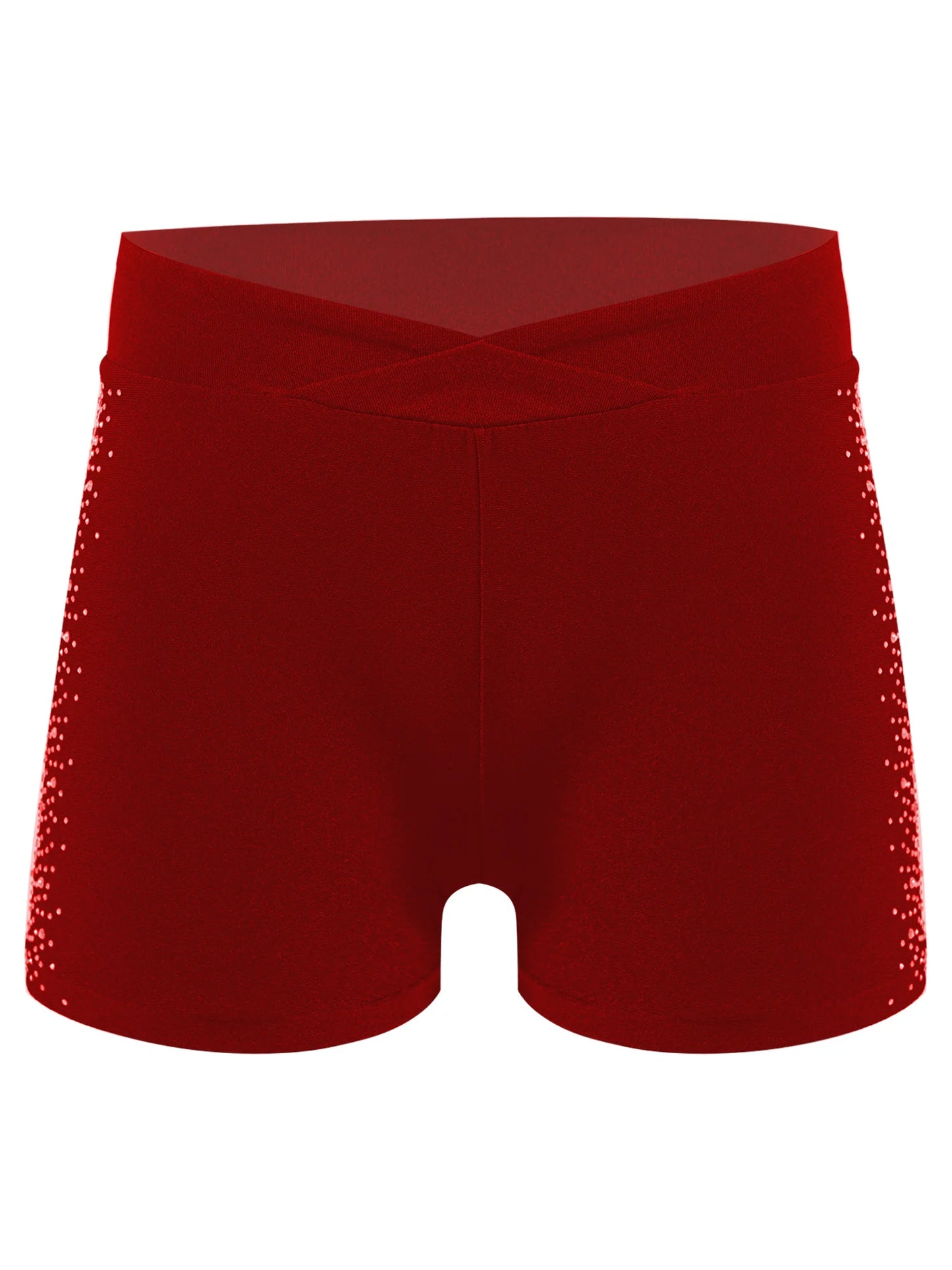 Girls Rhinestones Dance Shorts (Age 4-16 YRS) Burgundy A