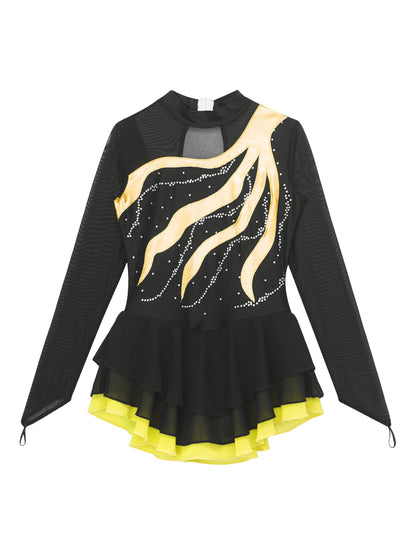 Girls Rhinestone Figure Skating Leotard Dress (Age 6-16 YRS)
