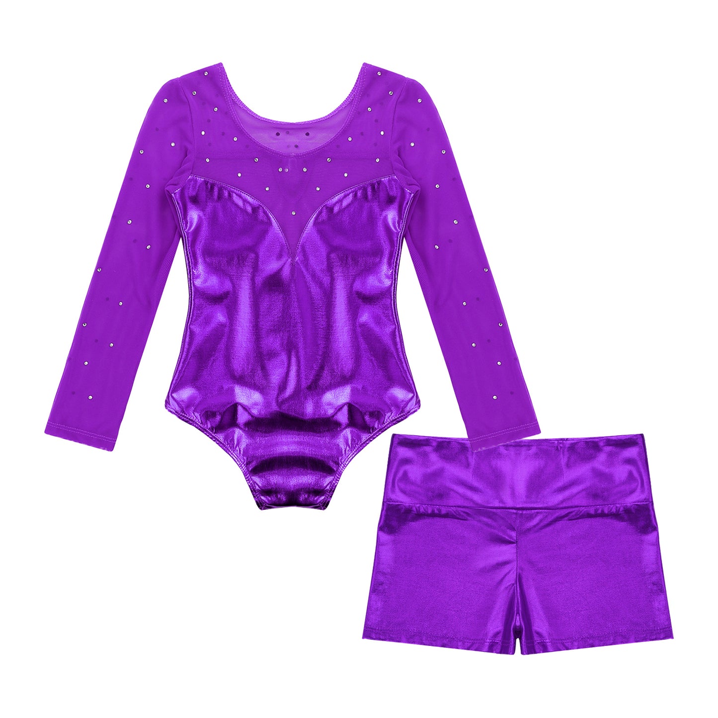 Girls Sparkly Rhinestone Ballet Dance Gymnastics Leotard & Shorts (Age 4-12 YRS)