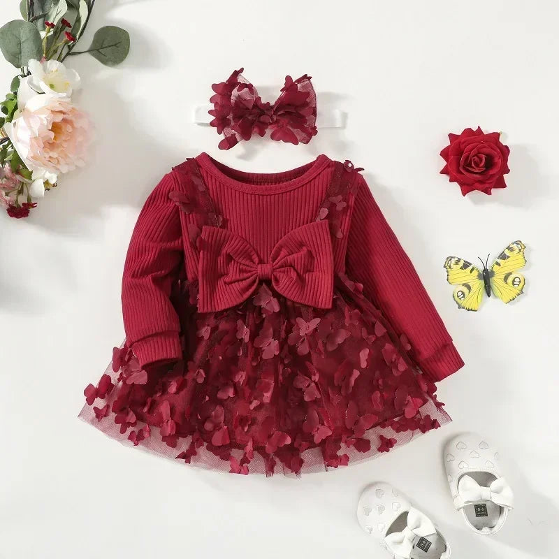 Baby Girls Burgundy Mesh Butterfly Dress (Age Newborn-24M) – Teeny Bumps