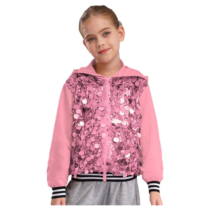 Girls Metallic Shiny Sequins Hooded Jacket (Age 6-16 YRS)