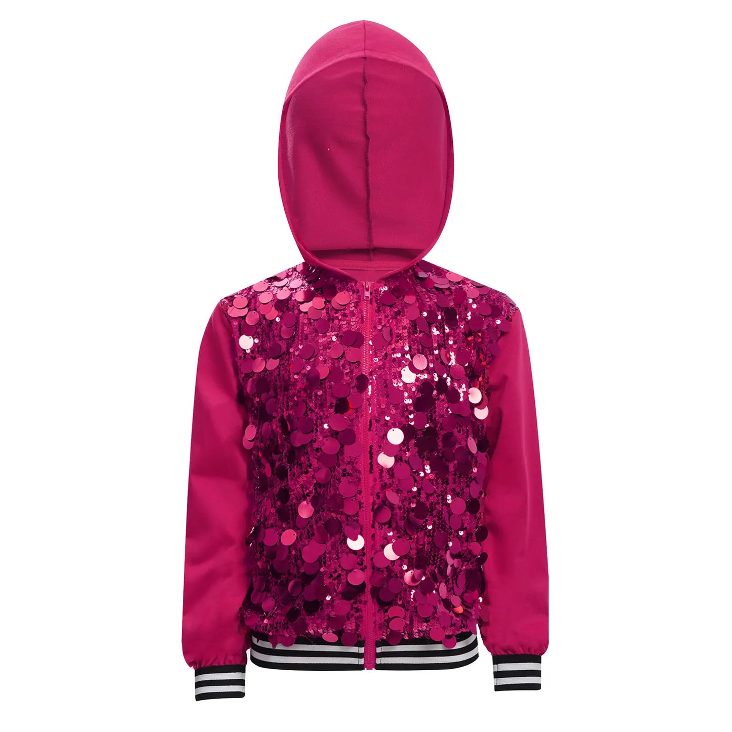 Girls Metallic Shiny Sequins Hooded Jacket (Age 6-16 YRS)