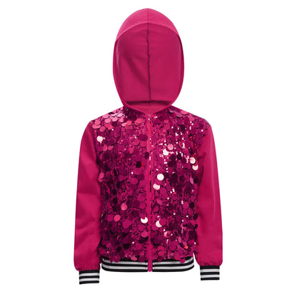 Girls Metallic Shiny Sequins Hooded Jacket (Age 6-16 YRS)
