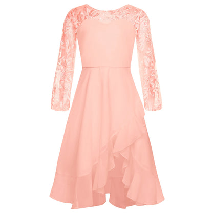 Girls Chiffon Long Sleeve High Waist Mesh Embroidery Dress (Age 8-16 YRS)