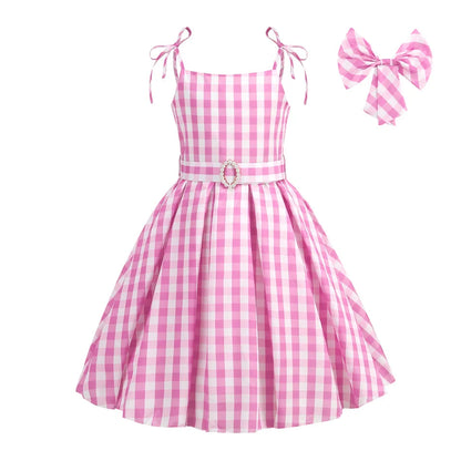 Girl Pink Barbi Plaid Dress With Accessories (Age 24M-12 YRS)