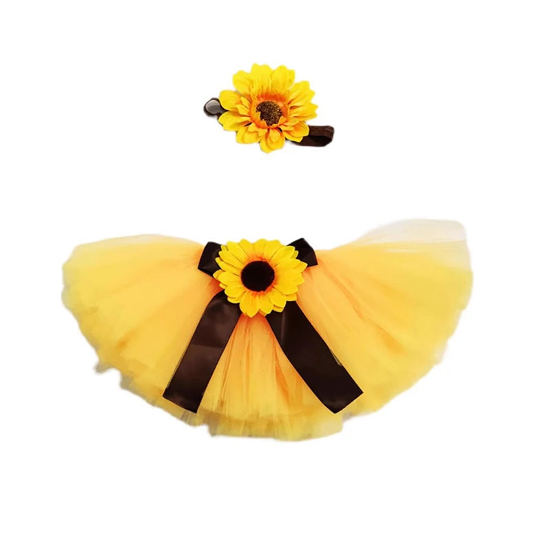 Newborn Baby Yellow Tulle Sunflower Skirt & Headband
