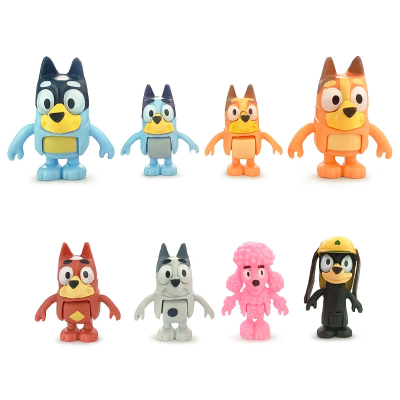Bluey & Bingo Anime Figure Set – 8-Piece Poseable Model Toys