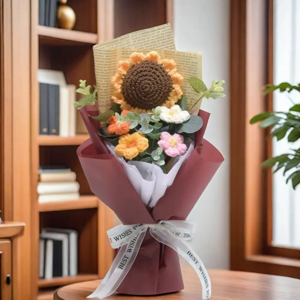 Handmade Crochet Sunflower Daisy Flower Bouquet Gift