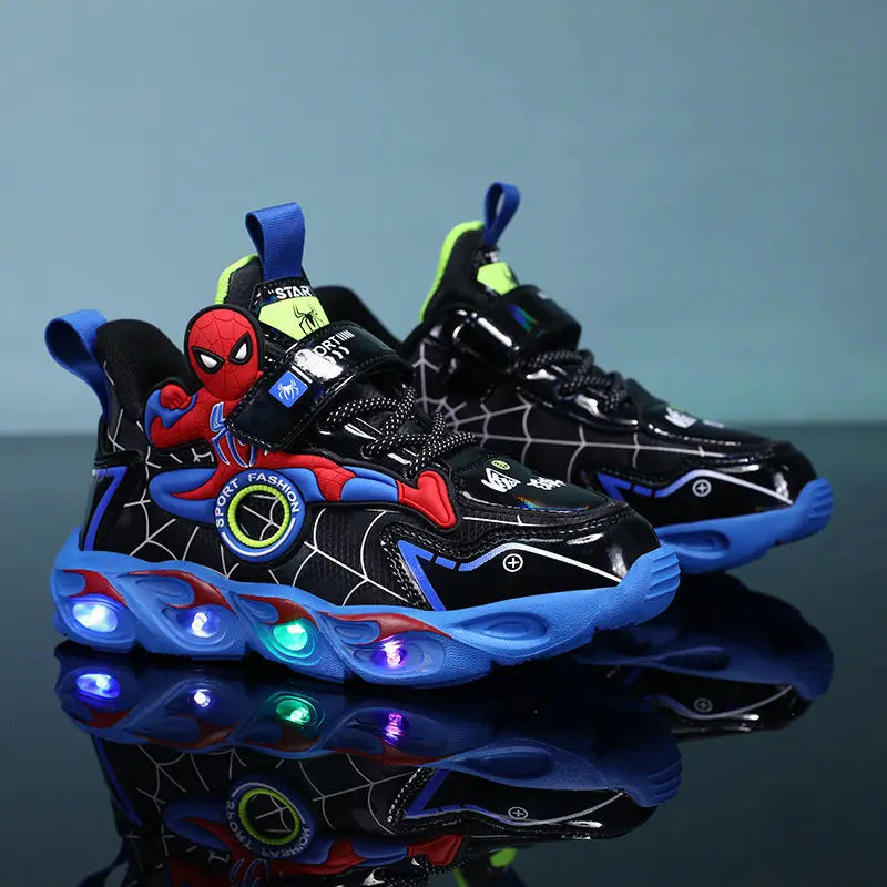 Spiderman Boys LED Light-Up Sneakers – Cartoon Sports Shoes