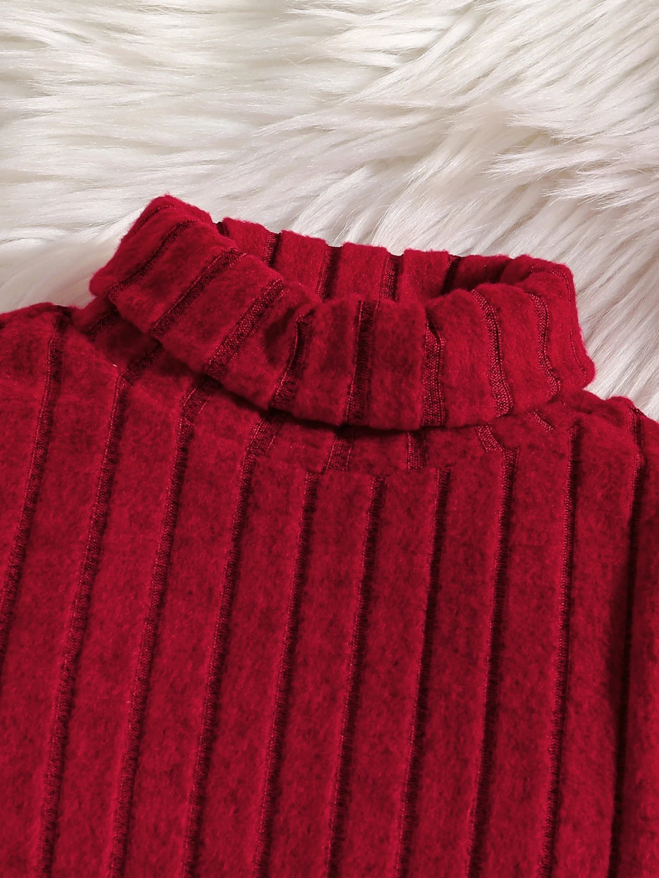Girls Knitted Red Long-sleeved Jumper & Wide-Leg Trousers Set (Age 4-8 YRS)