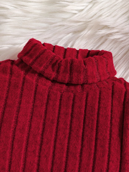 Girls Knitted Red Long-sleeved Jumper & Wide-Leg Trousers Set (Age 4-8 YRS)