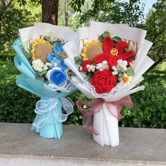 Plush Rose Sunflowers Tulip Flower Crochet Knitted Gift Bouquets