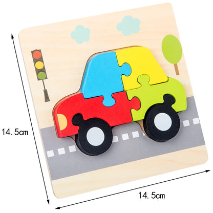 High Quality 3D Wooden Puzzle Baby Cartoon Animal Traffic Jigsaw Early Learning Cognition Game Puzzle Toys for Children