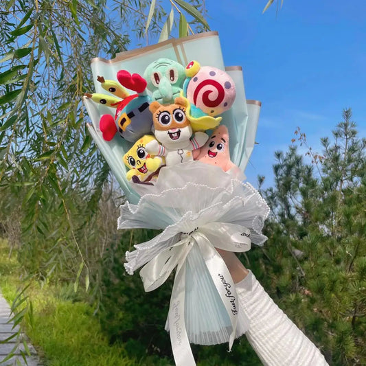 Plush SpongeBob Patrick Star Gary Squidward Stuffed Toy Flower Bouquet