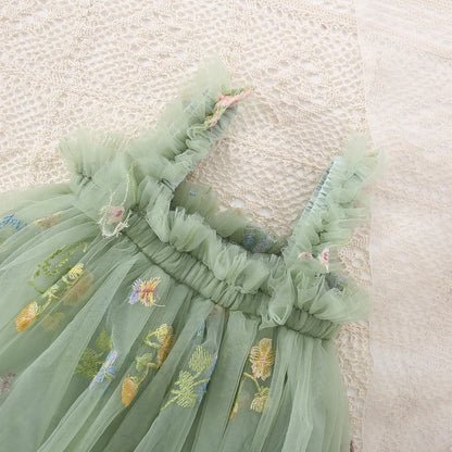 Girls Green Mesh Tulle Dress (Age 6M-5 YRS)