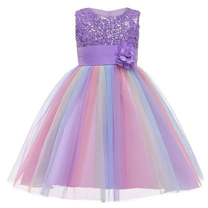 Girls Sequin Rainbow Tutu Tulle Dress (Age 3Y-10Y) Purple