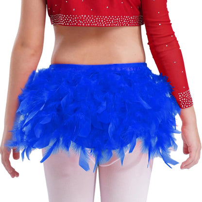 Girls Gymnastics Dance Performance Costume Rhinestone Crop Top With Feather Shorts Set (Age 6-16YRS)