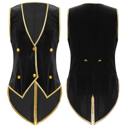 Boys Medieval Renaissance Tailcoat Vest Costume (Age 6-16YRS) Black