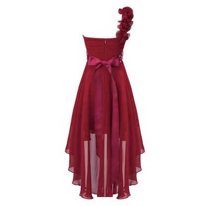 Girls One Shoulder Asymmetrical Hem Dress (Age 6-16 YRS)