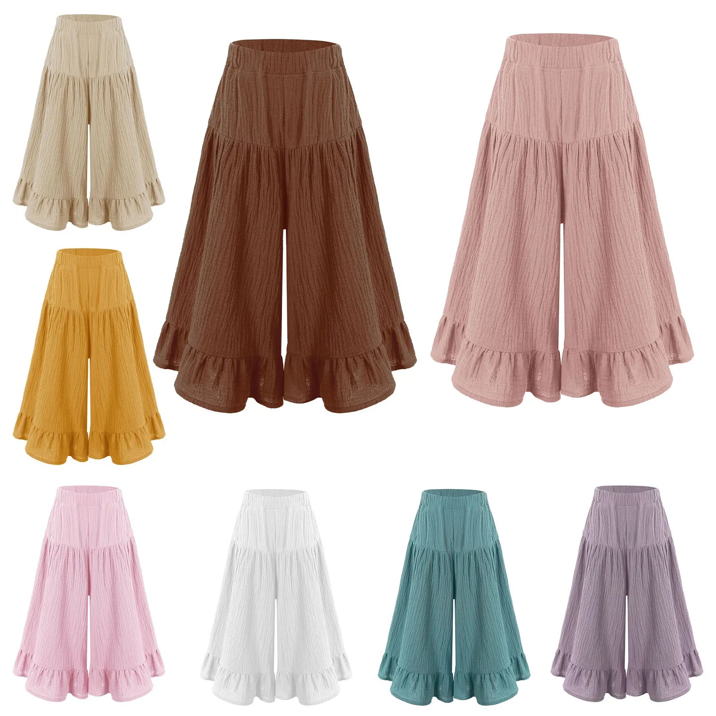 Girls Wide Leg Ruffled Trousers (Age 6M-8YRS)