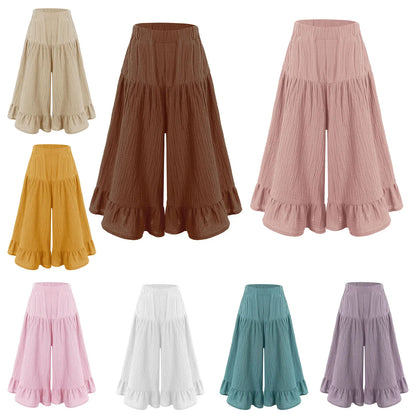 Girls Wide Leg Ruffled Trousers (Age 6M-8YRS)