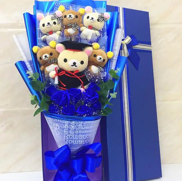 Graduation Teddy Bear Plush Flower Gift Bouquet | Keepsake for Graduation & Celebrations Navy