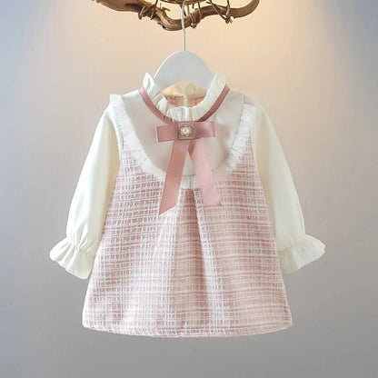 Baby Girls Vintage Long Sleeve Peter Pan Collar Dress (Age 6M-3YRS)